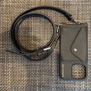 Bandolier Black Leather Phone Case with Strap iPhone 16promax